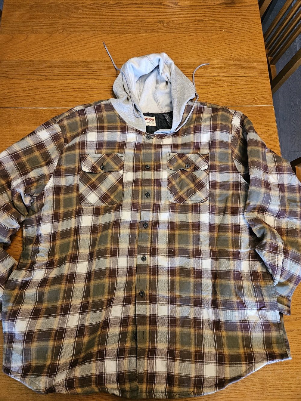 Wrangler Brown Plaid Hooded Flannel Jacket